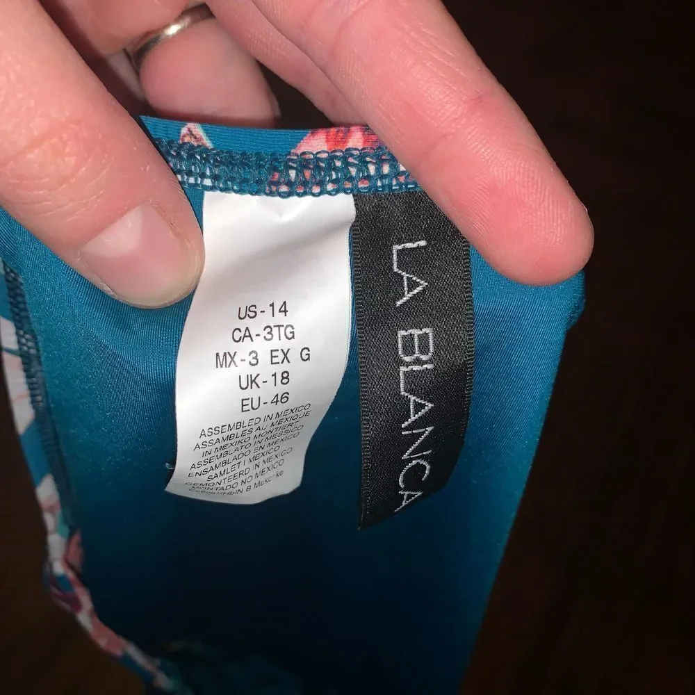 La Blanca teal tropical coconut girl size 14 swim bottoms